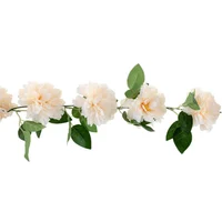 9467 guirlande pivoines ivoire et feuille verte