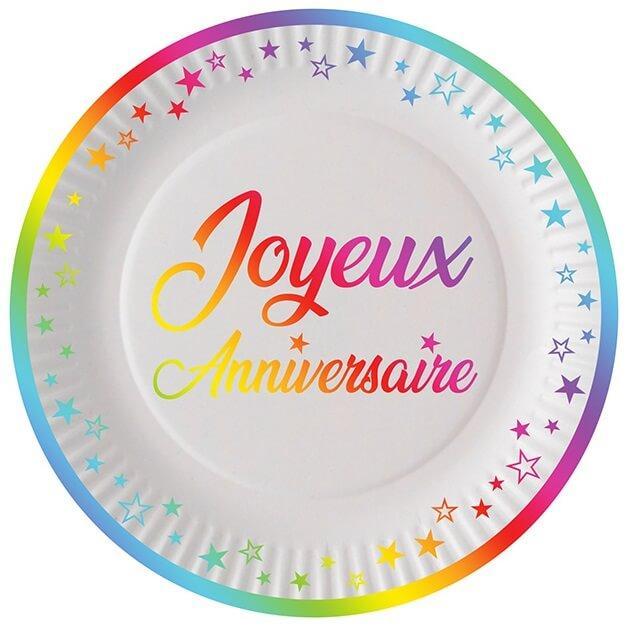 Assiette multicolore Joyeux Anniversaire en 18cm REF/A18M00