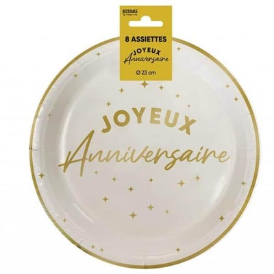 A23d00 magasin decoration pas de calais anniversaire assiette carton dore or matl