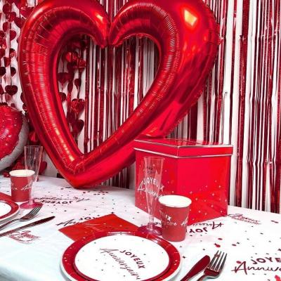 Aa1824ru assiette rond joyeux anniversaire blanche et rouge