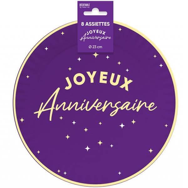 Aa2324vl assiette ronde carton joyeux anniversaire violet astral 23cm