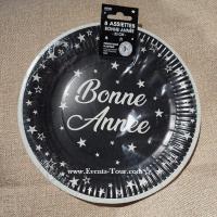 Aa2399a assiette ronde carton bonne annee noir et argentee