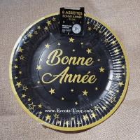 Aa2399d assiette ronde carton bonne annee noir et doree or