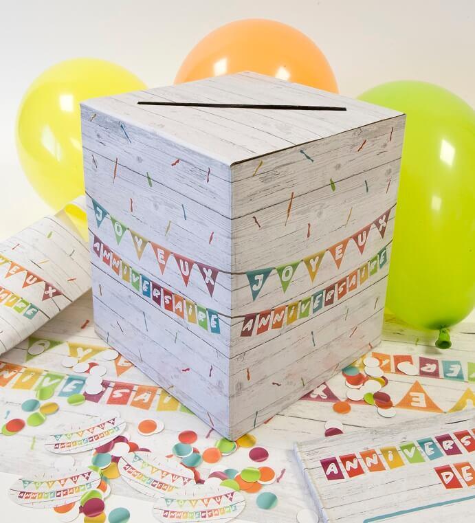Aa4004 tirelire urne carton joyeux anniversaire multicolore