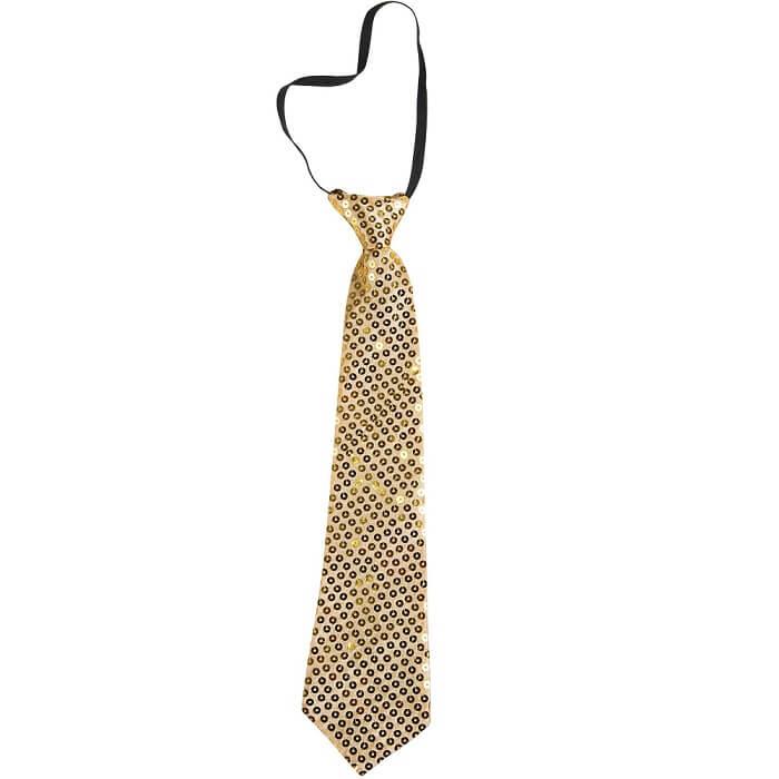 Accessoire de deguisement avec cravate dore or avec sequins
