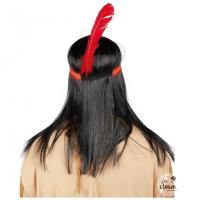 Accessoire de deguisement perruque noire adulte indien avec bandeau plumes