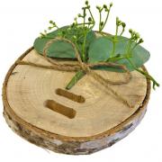 1 Porte-alliance mariage en rondin de bois avec décoration fleur Eucalyptus 11.5cm REF/ACM359