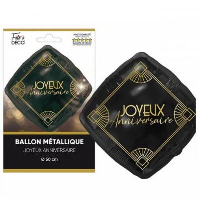 Ardbalh ballon aluminium carre noir et dore or art deco joyeux anniversaire