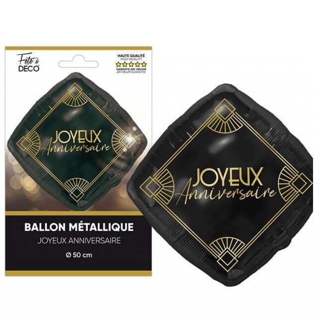 Ardbalh ballon aluminium carre noir et dore or art deco joyeux anniversaire