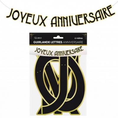 Ardglm00 guirlande lettre joyeux anniversaire art deco noire doree or