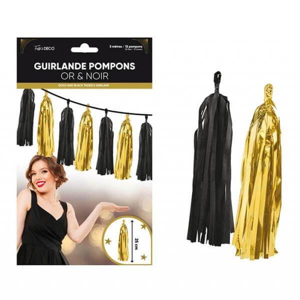 Ardgmf guirlande pompon noir et dore or metallique