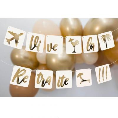 Art118 guirlande fanion vive la retraite blanc dore or metal