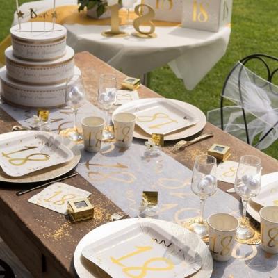 Assiette joyeux anniversaire 18ans or et blanche