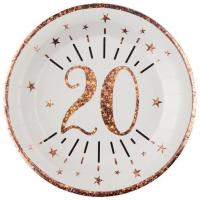 Assiette anniversaire 20 ans blanche et rose gold