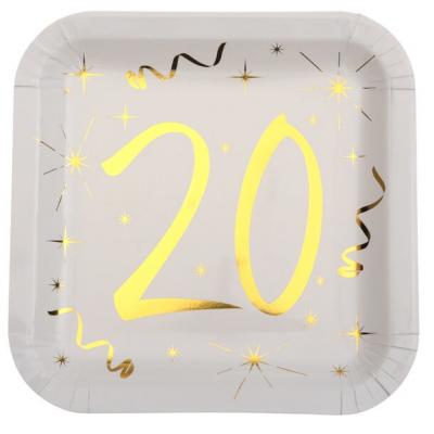 Assiette anniversaire blanche et or 20ans (x10) REF/6156