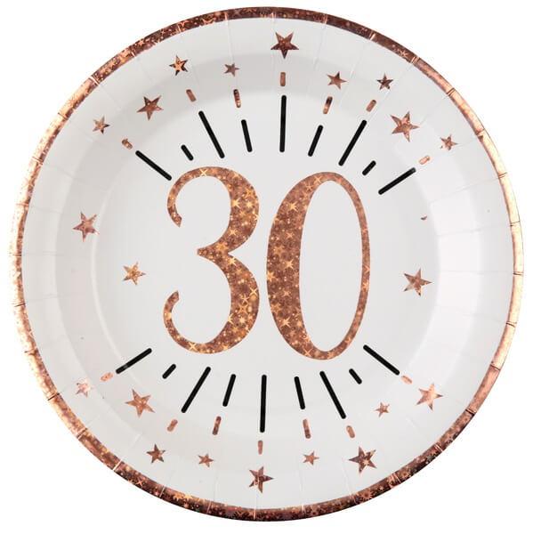 Assiette anniversaire 30 ans blanche et rose gold