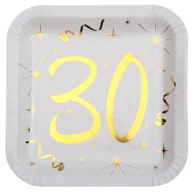 Assiette anniversaire blanche et or 30ans (x10) REF/6156