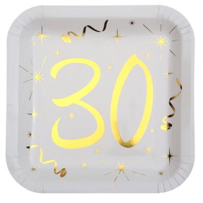 Assiette anniversaire 30ans or et blanche