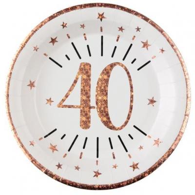 Assiette anniversaire 40 ans blanche et rose gold métallisé 22.5cm (x10) REF/7348