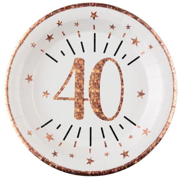 Assiette anniversaire 40 ans blanche et rose gold