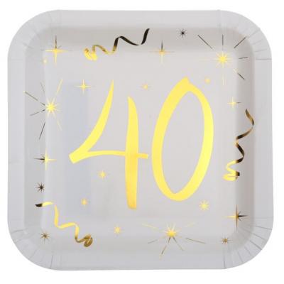 Assiette anniversaire blanche et or 40ans (x10) REF/6156