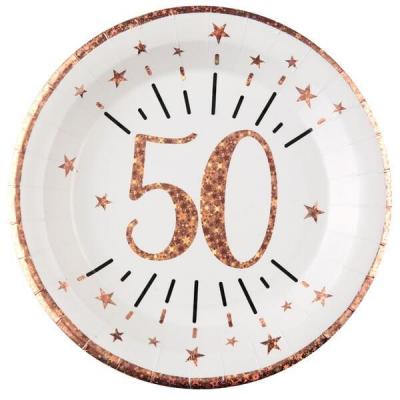 Assiette anniversaire 50 ans blanche et rose gold