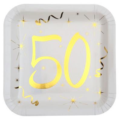 Assiette anniversaire 50ans or et blanche