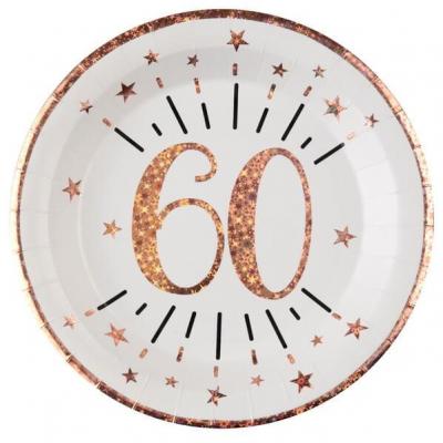 Assiette anniversaire 60 ans blanche et rose gold