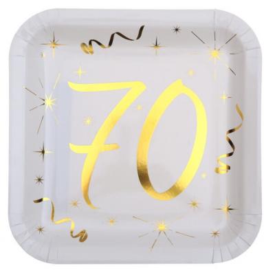 Assiette anniversaire blanche et or 70ans (x10) REF/6156