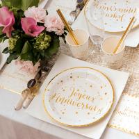 Assiette anniversaire blanche et or