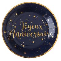 Assiette anniversaire bleu et or