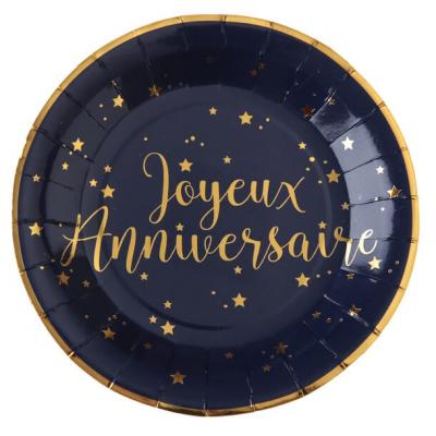 Assiette anniversaire bleue et or (x10) REF/5670