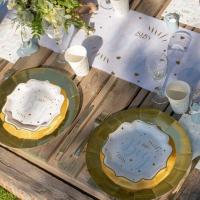 Assiette baby shower blanche bleu ciel et or