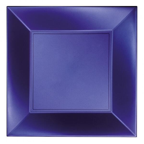 Assiette bleu royal perle en plastique reutilisable 23cm