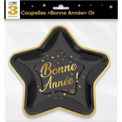 Assiette carton etoile bonne annee nouvel an noir dore or