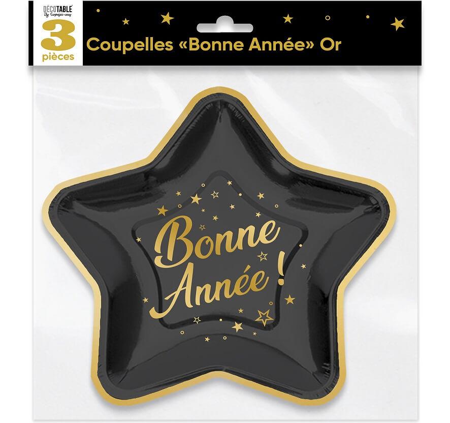 Assiette carton etoile bonne annee nouvel an noir dore or