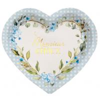 Assiette coeur baby shower bleu ciel avec fleurs decoratives