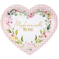 Assiette coeur baby shower rose avec fleurs decoratives