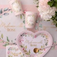 Assiette coeur baby shower rose fleur decorative