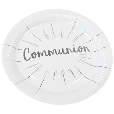 Assiette communion blanche et argentée 18cm (x6) REF/JET012