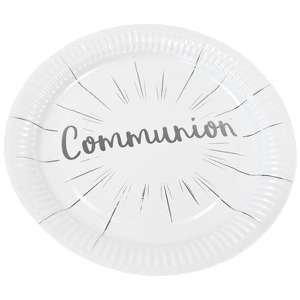Assiette communion blanche et argentee