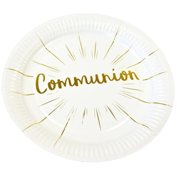 Assiette communion blanche et doree