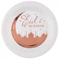 Assiette eid mubarak blanche et rose gold en carton