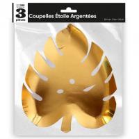 Assiette en carton feuille jungle ile tropicale dore or