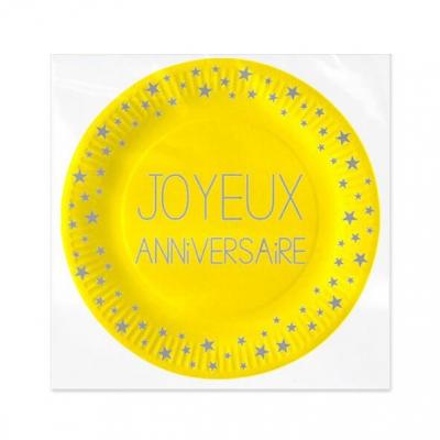 Assiette jaune anniversaire, 18cm (x6) REF/AAC18000J