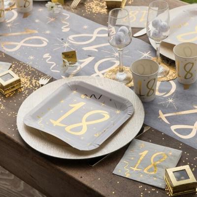 Assiette joyeux anniversaire 18ans or et blanche