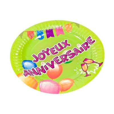 Assiette joyeux anniversaire, 18cm (x6) REF/AA1003PP/PM