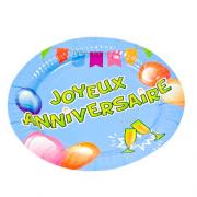 Assiette joyeux anniversaire multicolore 23cm (x6) REF/AA1002PP