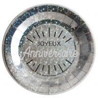 Assiette joyeux anniversaire argent metallique