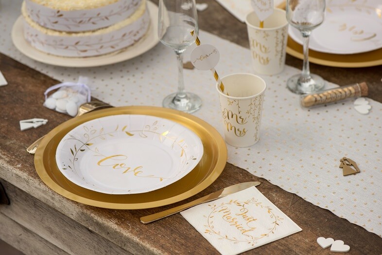 Assiette mariage blanc et or love